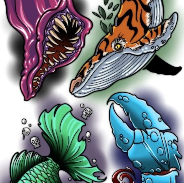 Deep sea tattoo flash sheet by Jade, Dallas