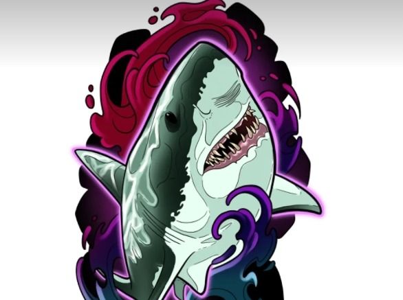 Neon great white shark tattoo flash design by Jade, Dallas