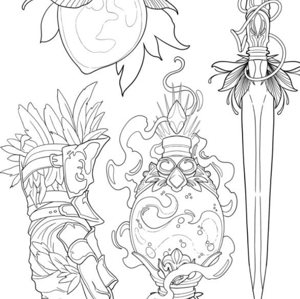 Relic sword tattoo flash sheet by Jade, Dallas
