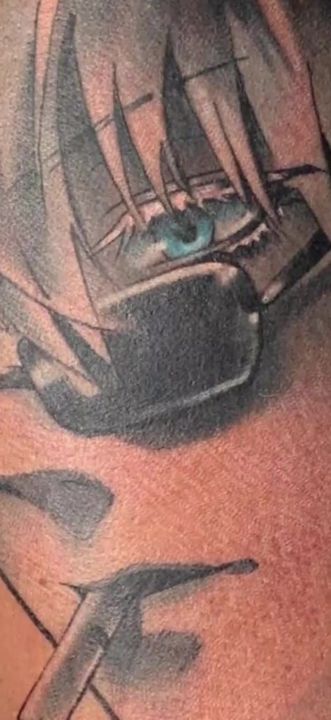 Shades and smoke anime portrait tattoo